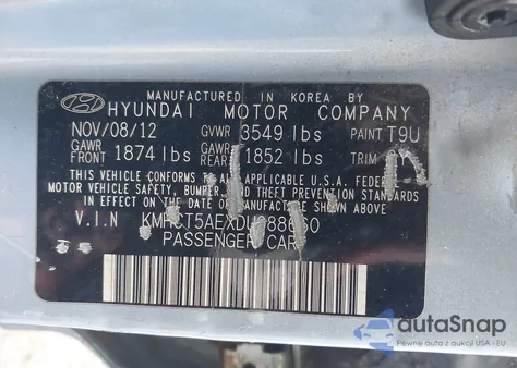 2013 Hyundai Accent Gs z USA, uszkodzony, nr VIN KMHCT5AEXDU088660